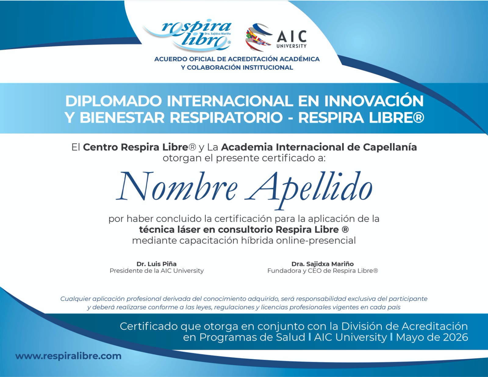 Diplomado Internacional en Innovación y Bienestar Respiratorio — Respira Libre® / AIC University